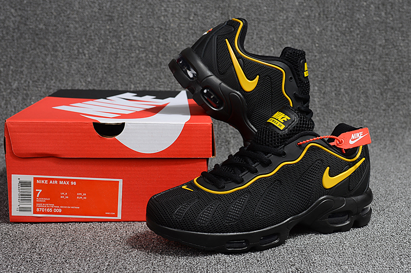 Men Nike Air Max 96 Black Yellow Shoes - Click Image to Close